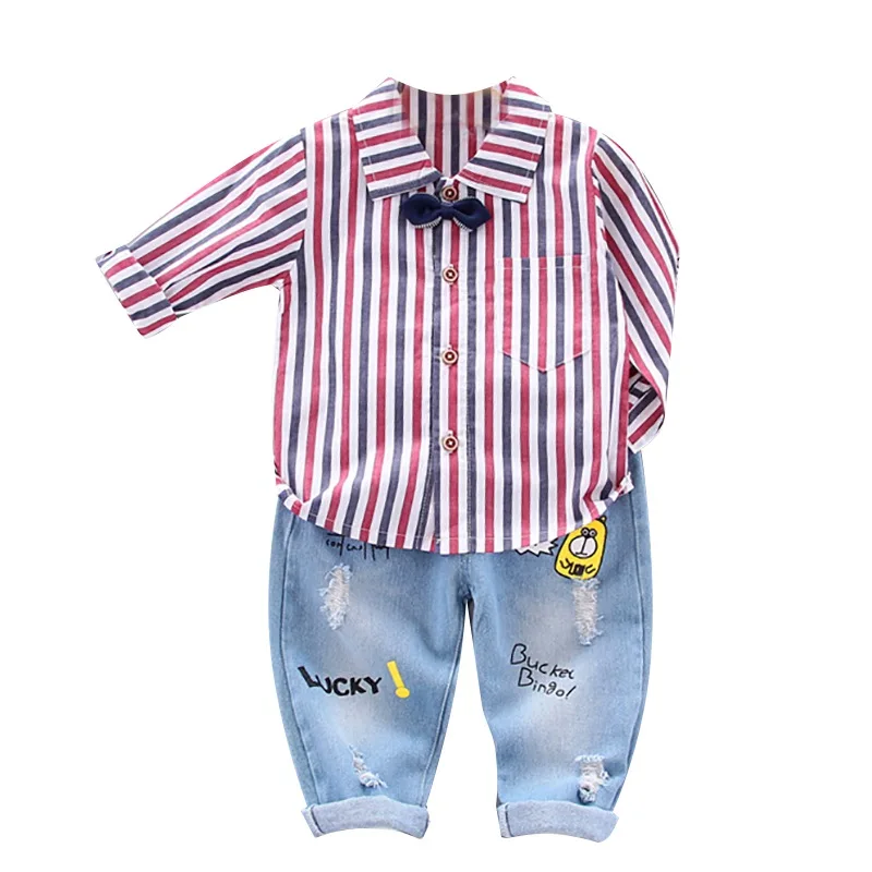 Infant Clothing For Baby Boys Clothes Set Spring Autumn Baby Boys Clothes T-shirt+Denim Pant Trouser Costume Outfit Suit - Цвет: 7R