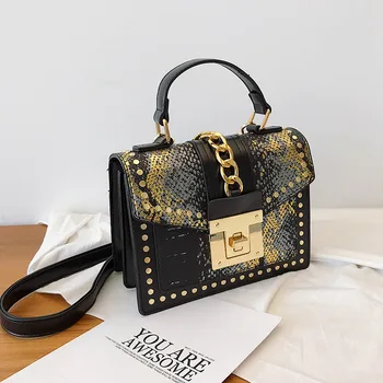 

2020 Design Handbags High Quality Ladies Shoulder Women PU Leather Serpentine Zip Lock Rivet Small Chains Flap Bags