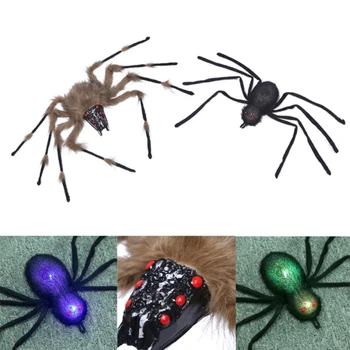 

2 Colors Novelty Toy Halloween Simulation Spider Toy Luminous Fake Realistic Prop Hairy Scary Large Spider Prank Weird