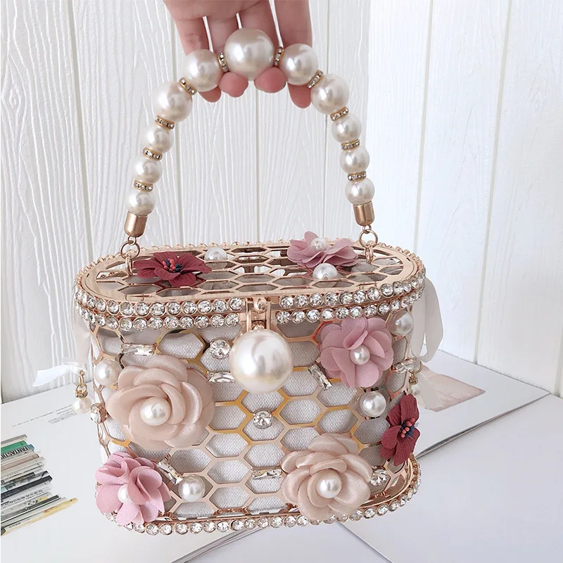 Mini Bucket Bag Rhinestone & Faux Pearl Decor Glamorous For Party, Perfect  Bride Purse For Wedding, Prom & Party Events