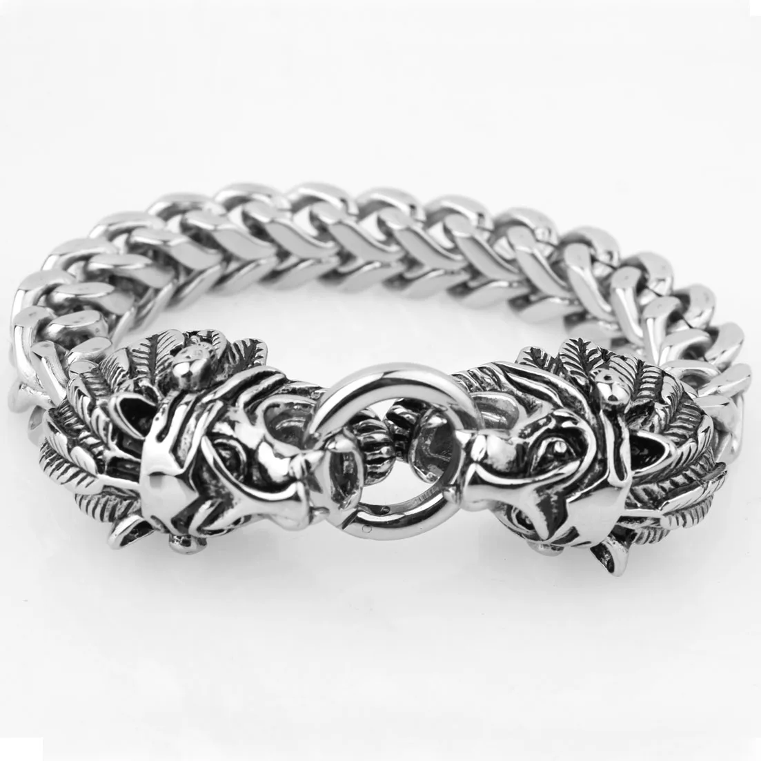 Grandy Chic 21 см готический панк Мужская винтажная голова льва из серебра титана из нержавеющей стали байкерские браслеты фенечки ювелирные украшения
