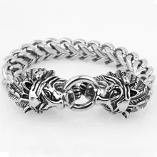 Grandy Chic 21 см готический панк Мужская винтажная голова льва из серебра титана из нержавеющей стали байкерские браслеты фенечки ювелирные украшения