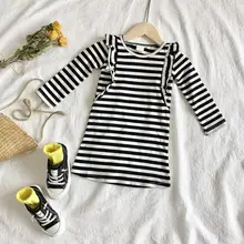 Г., платье в полоску для девочек в Корейском стиле Модные осенние платья для девочек от 1 до 6 лет, HH258