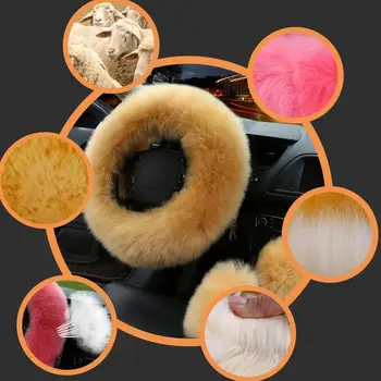 

3Pcs Car Furry Steering Wheel Cover For Girls Winter Warm Plush Soft Wool Handbrake Cover Gear Shift Cover Car Accessory