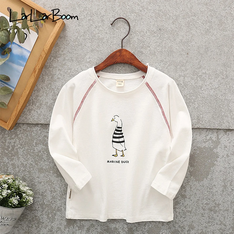 LarLarBoom Kids T-shirt New Autumn Casual Style Kids Cotton Long Sleeve T-shirt Unisex Cartoon Duck Pattern O-Neck Tops - Цвет: Белый