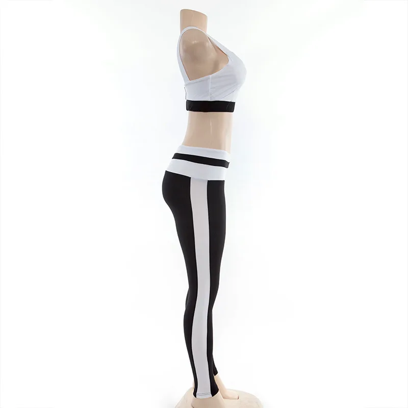 Black White Patchwork 2 Piece Set Women Workout Set Yoga Set Fitness Gym Clothing Tracksuit Women Sports Bra+Sport Leggings
