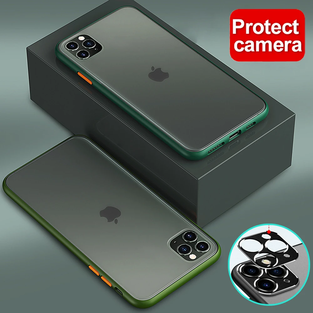 Transparent Frosted Case For iPhone 11 Pro Max Solid Phone Cases Metal Lens Camera Protection Hard PC Plastic Back Cover |