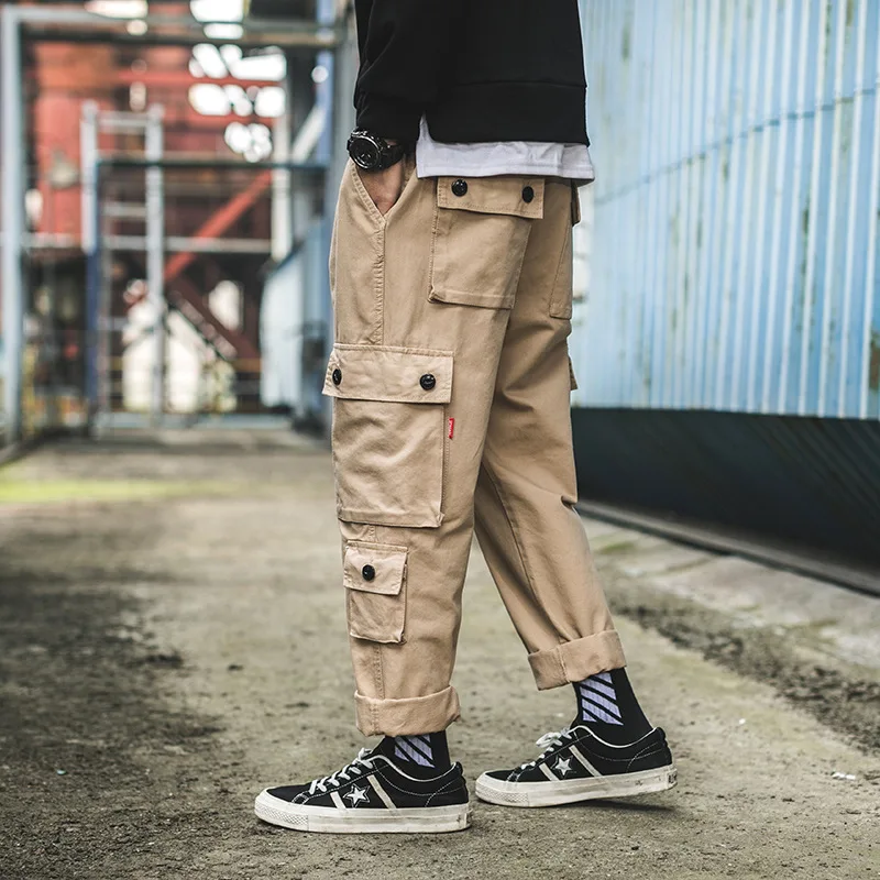

2019 Spring Teenager Exterior Origional Japanese-style Trend BOY'S Large Pocket Workwear Straight-Cut Casual Pants Kaki