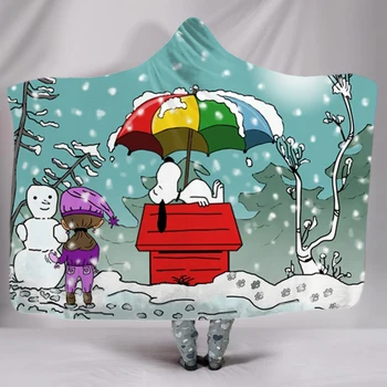 

Personality Carton Hooded Blanket 3D Printed Comic Hooded Throw Super Soft Micorfiber Coral Fleece Blankets for Beds Winter