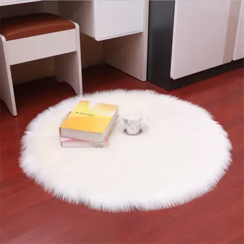 

Simple fluffy round carpet white imitation wool non-slip living room coffee table mat plush home bedroom decorative carpet