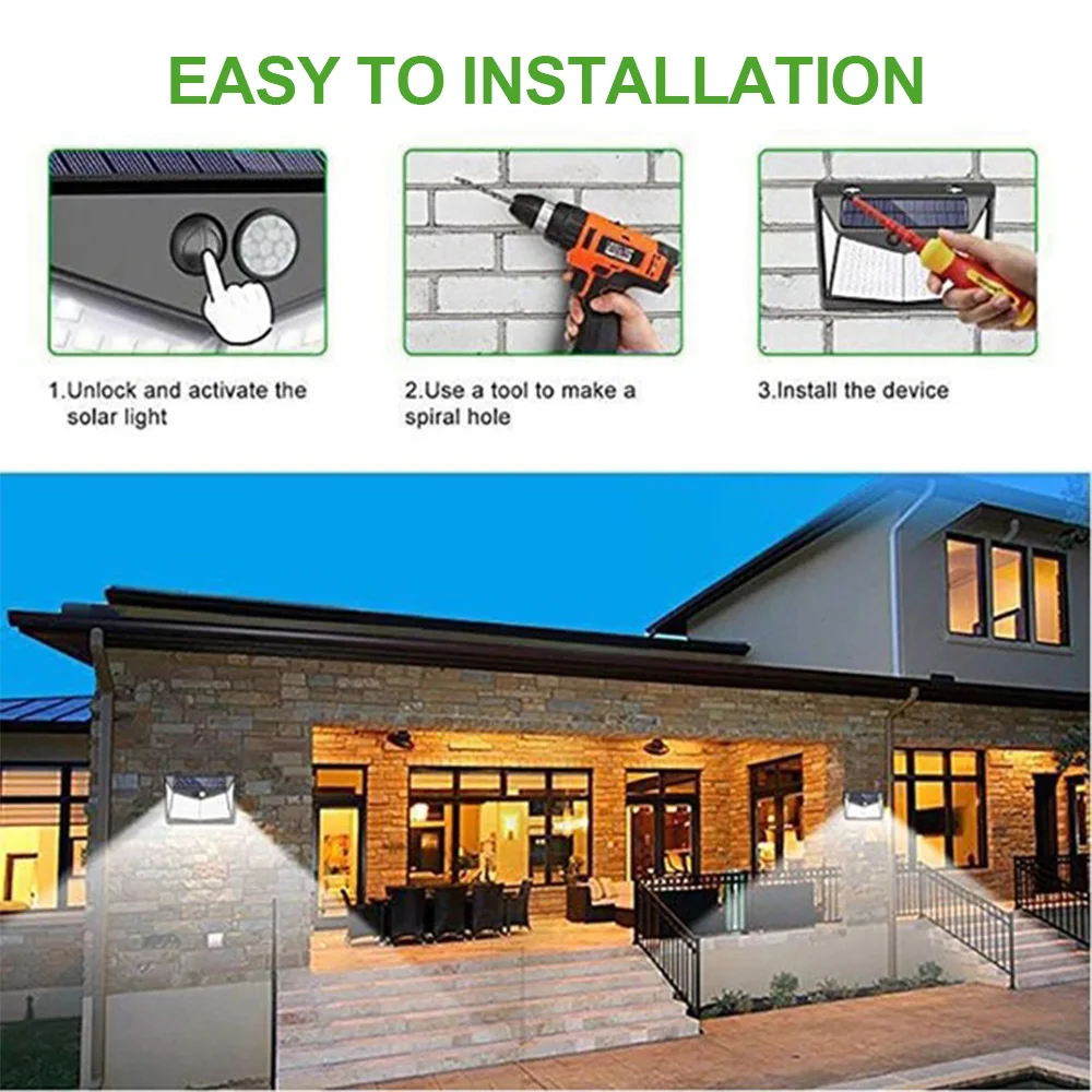 Eco-Friendly Wall Light Walkway Lights Street Lamp Waterproof Motion Sensor Solar Power 208 LED Security Flashlight Outdoor