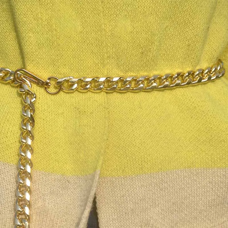 Girls Metal Waist Chain Gold Plated Ceinture Decoration Belts for Women Dresses Metal Chain Designer Belt - Цвет: Золотой