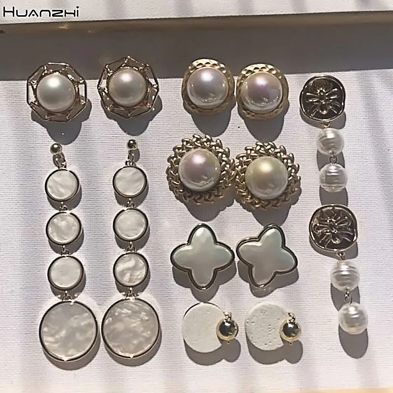 Серьги-гвоздики HUANZHI в Корейском стиле женские геометрические ювелирные