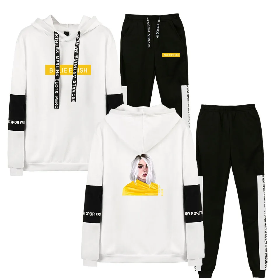 Billie Eilish толстовки Мужская мода Женская толстовка Siut Повседневная печать Billie Eilish капюшон+ брюки набор XXS