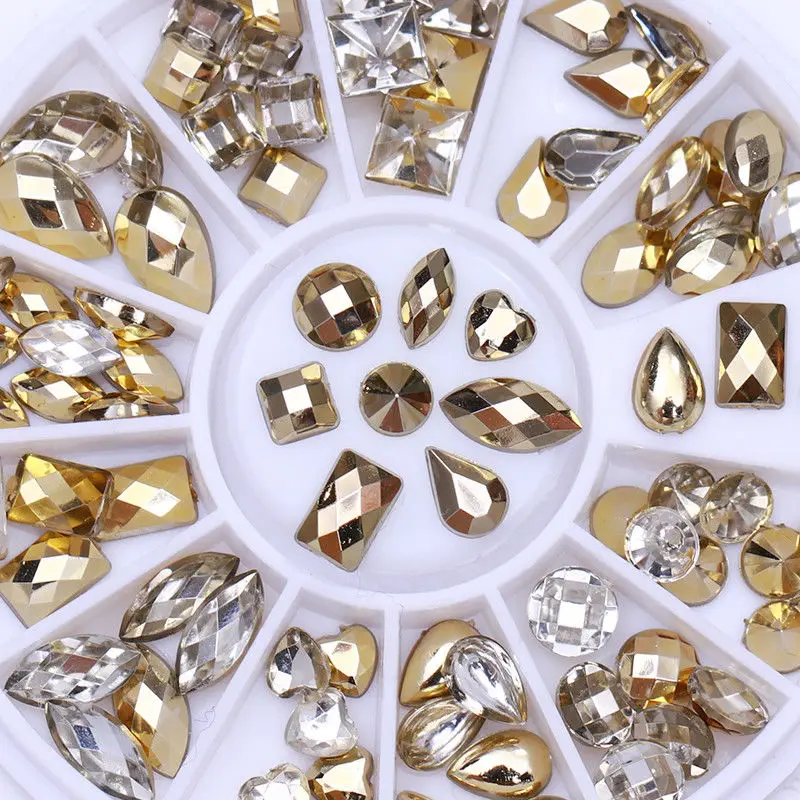 

1 Box Double-sided 3D Mixed Nail Rhinestone Irregular Beads Manicure 3D Nail Art Rhinestones Decoration In Wheel Accessories