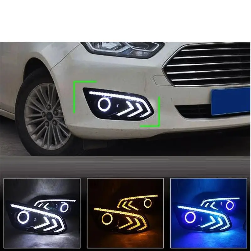 Дневные ходовые Drl светодиодные наружные части Аксессуары для укладки фары передние противотуманные Автомобильные фары в сборе 15 16 17 для Ford Escort