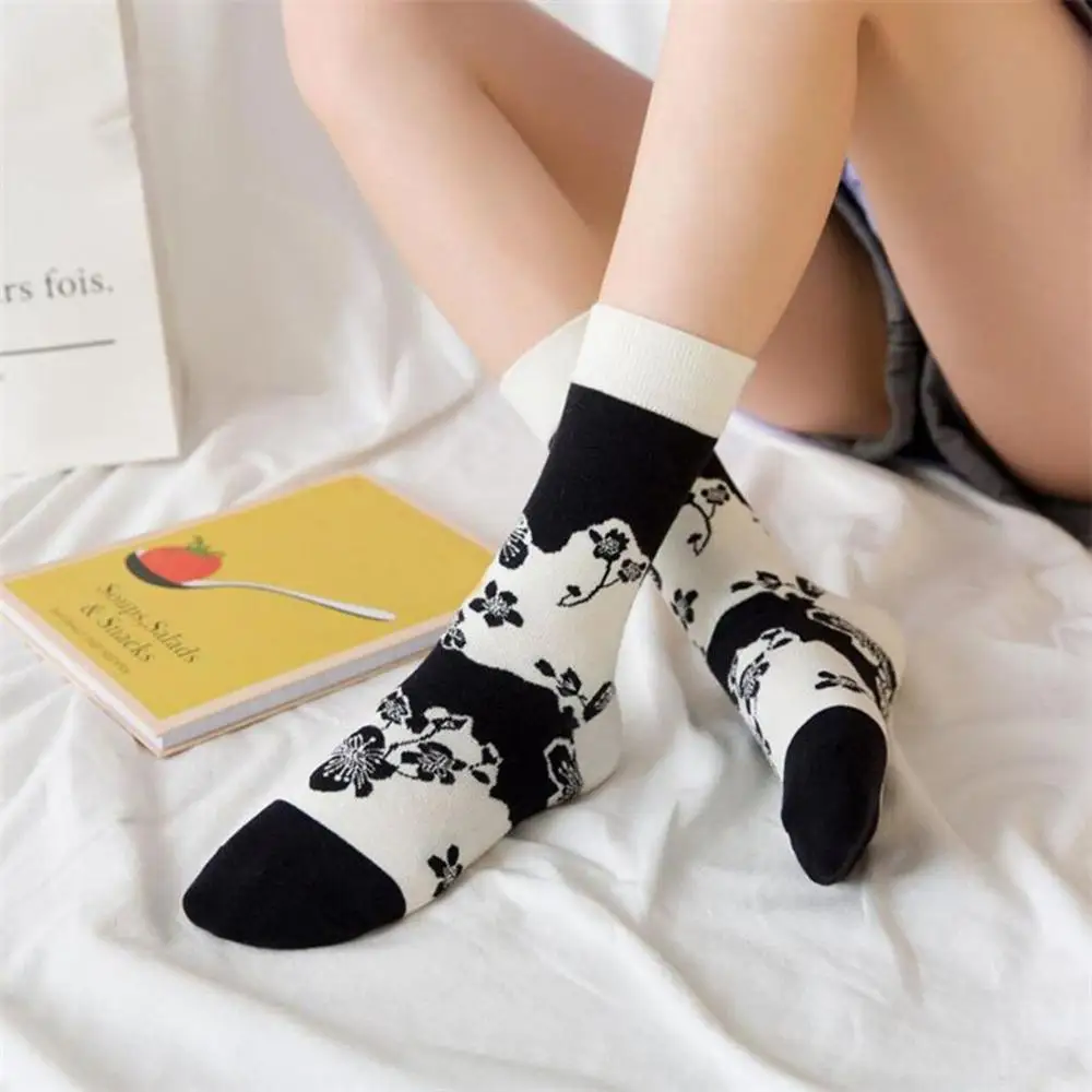 Носки средней длины с цветочным принтом, 10 пар, модные носки для мужчин и женщин, повседневные хлопковые носки унисекс, мягкие теплые дышащие носки, Chaussette# Y2