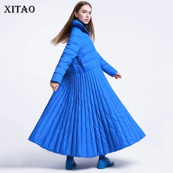 

XITAO Winter Clothes Women Fashion Loose Plus Size Woman Parkas Zip Stand Collar Long Down Jacket Slim and Keep Warm XJ5092