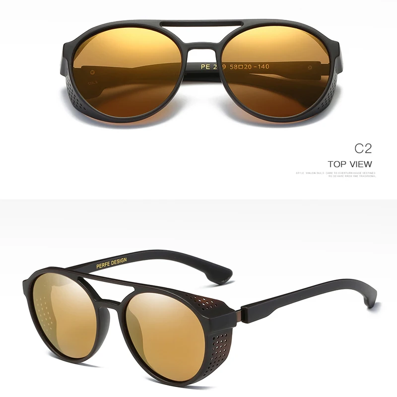 KEITHION солнцезащитные очки в стиле ретро, стимпанк мужские очки Круглые Солнцезащитные очки женские брендовые дизайнерские двухлучевые очки зеркальные очки для женщин - Цвет линз: Brown