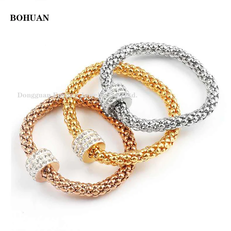 Европейский и американский модный женский трехцветный костюм эластичный браслет с початками кукурузы, персональный женский браслет из нержавеющей стали