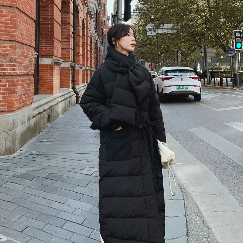 

Photo Shoot 2019 Winter New Style Cotton-padded Clothes nv dai Scarf Korean-style Loose-Fit Long down Coat Fashion Versatile Cot