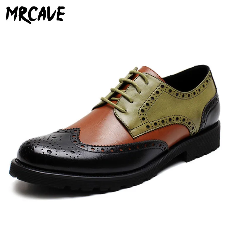 

MRCAVE British retro color matching Brock casual leather shoes men Korean fashion pointed business dress men's shoes Drop Ship