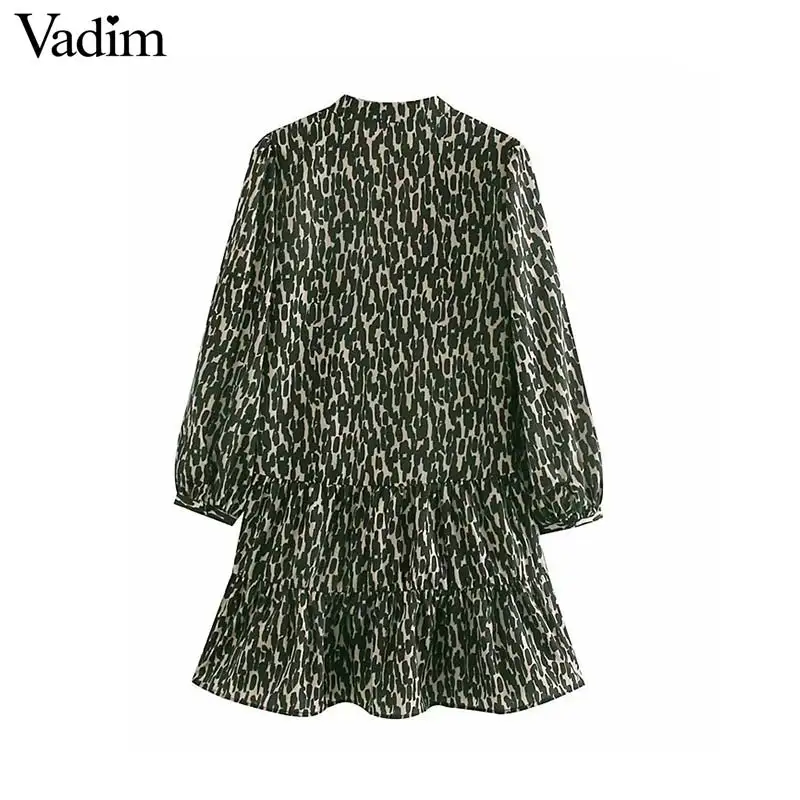 Vadim женское шикарное мини-платье с леопардовым принтом, v-образный вырез, длинный рукав, прямой животный узор, Ретро стиль, женские повседневные платья, vestidos QC934