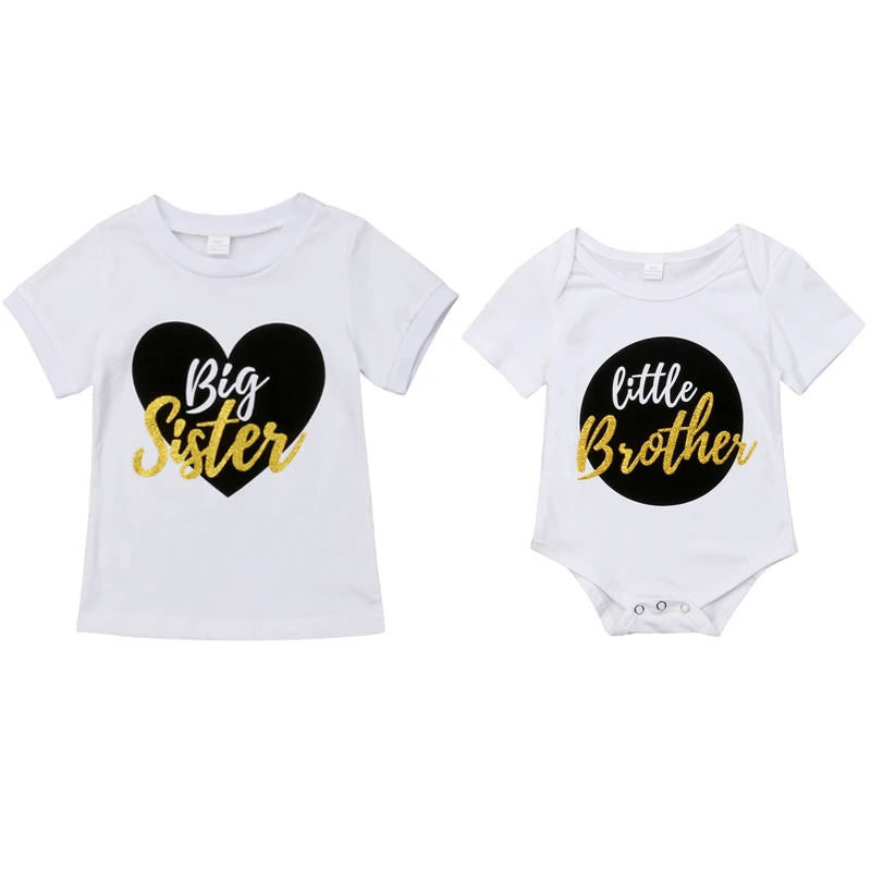 Family Matching Outfits Kids Big Sister Baby Girls Short Sleeve Tshirt Infant Boy Little Brother Bodysuit Tops Summer Clothes family clothes