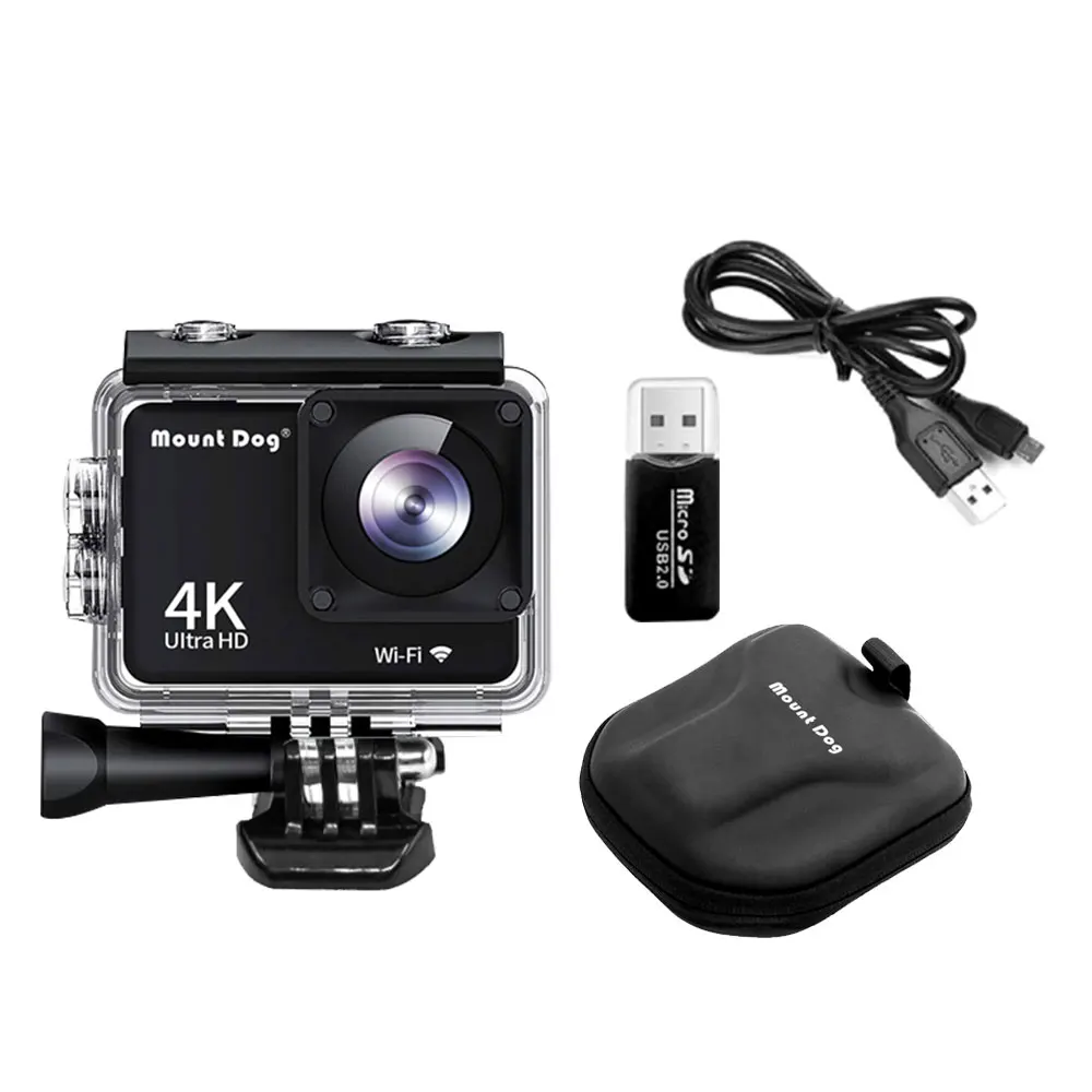 Водонепроницаемая Экшн камера Mount Dog Ultra HD 4K с Wi Fi дистанционным управлением