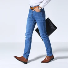 Pantalones vaqueros ajustados para hombre, ropa elástica, informal y clásica, reunión de negocios para oficina o, en negro y azul claro