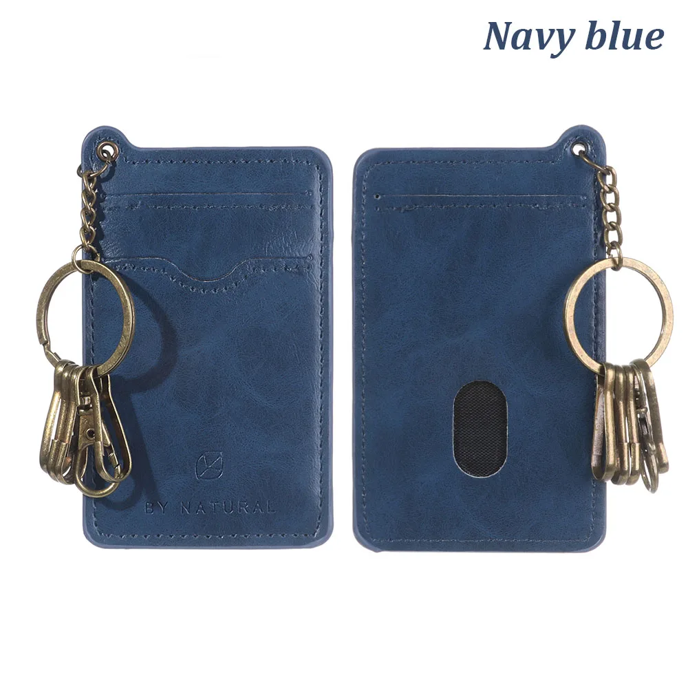 Navy Blue Модный популярный кошелек унисекс в стиле ретро из искусственной кожи, маленький кошелек, держатель для ID, кредитных карт, брелок для ключей, однотонный чехол для визиток, несколько отделений для карт - Цвет: Navy Blue