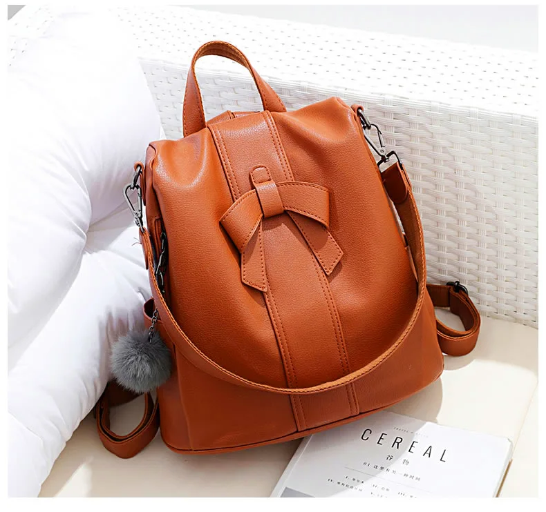 Anti-theft Bow Women Backpack College Student Bookbags Casual Work Bags Ladies Hand Bags Durable Heavy Duty Satchel Leather 