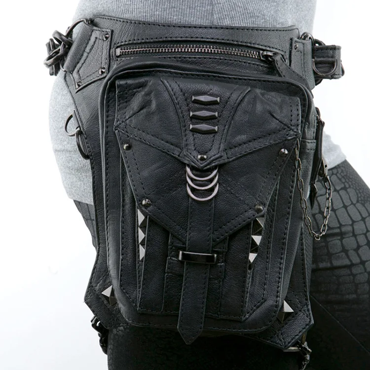 Fashion Outdoor Tassel Rivet Men Gothic Steampunk Waist Bag with Men Single Shoulder Crossbody Bags Holder Messenger Bags