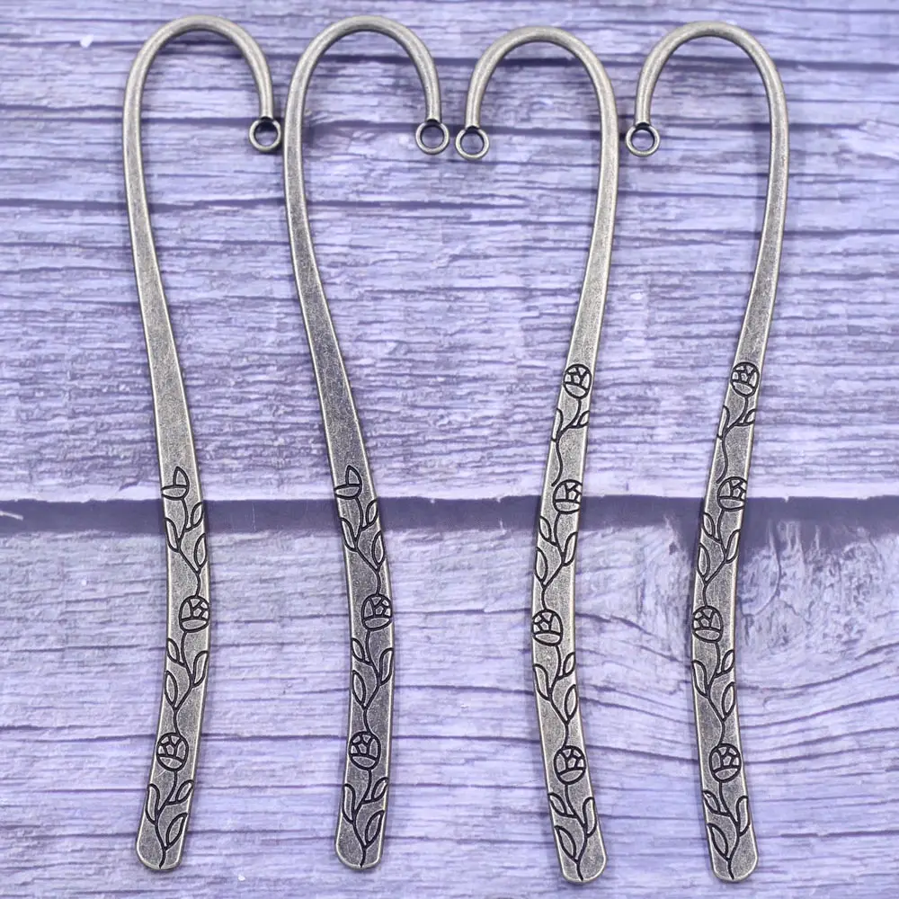 50Pcs Bronze Tone Bookmarks For Book Reading Rose Flowers Carved Jewelry DIY Making Findings 122mm