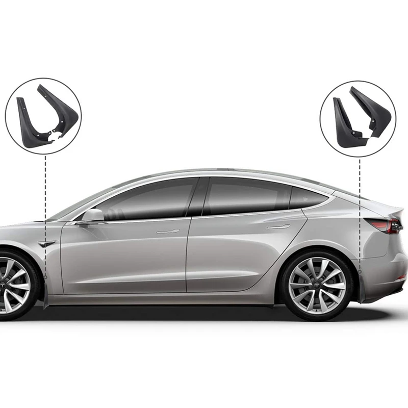 4 шт. комплект Брызговики для Tesla модель 3 литой передний и задний крыло крышка Черный Abs