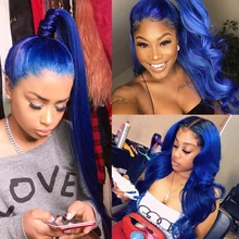 Синий 360 парик на фронте шнурка Прямые Цветные человеческие волосы парики прозрачный парик шнурка бразильский цветной парик для черных женщин Детские волосы