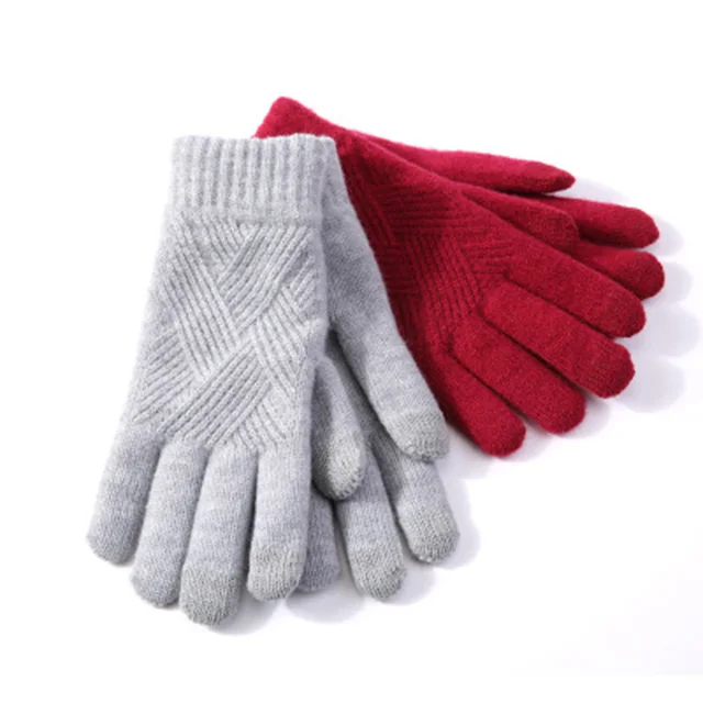 Female Winter Warm Knitted Full Finger Gloves Men Solid Woolen Touch Screen Mittens Women Thick Warm Cycling Driving Gloves 4