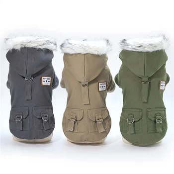 

Dog Jacket Coat Costume Winter Dog Clothes Fur Hoodie Thicken Double Pocket Industrial Style Warm