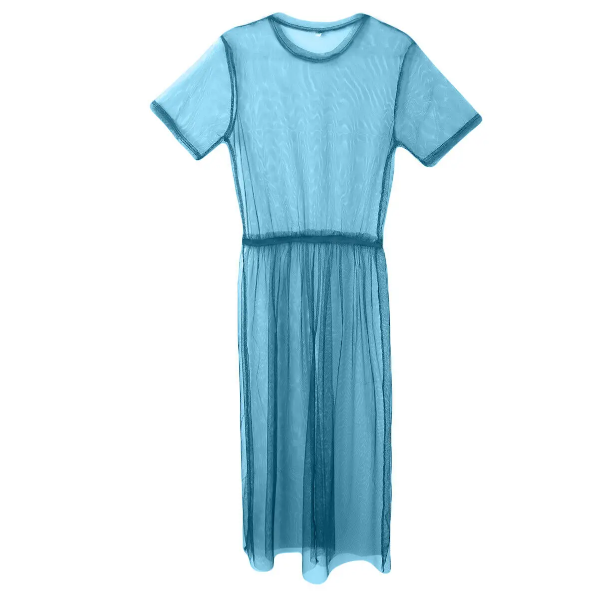 Сексуальное шифоновое женское пляжное покрывало Ups черное прозрачное Сетчатое платье Прозрачный максимально покрывающий Тюль кружевная пляжная одежда женский купальник - Цвет: Синий