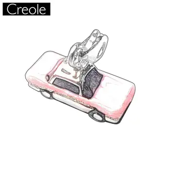 

Charm Pendant Pink Car,2018 Fashion Jewelry Trendy Real Authentic 925 Sterling Silver Gift For Women Men Fit Bracelet