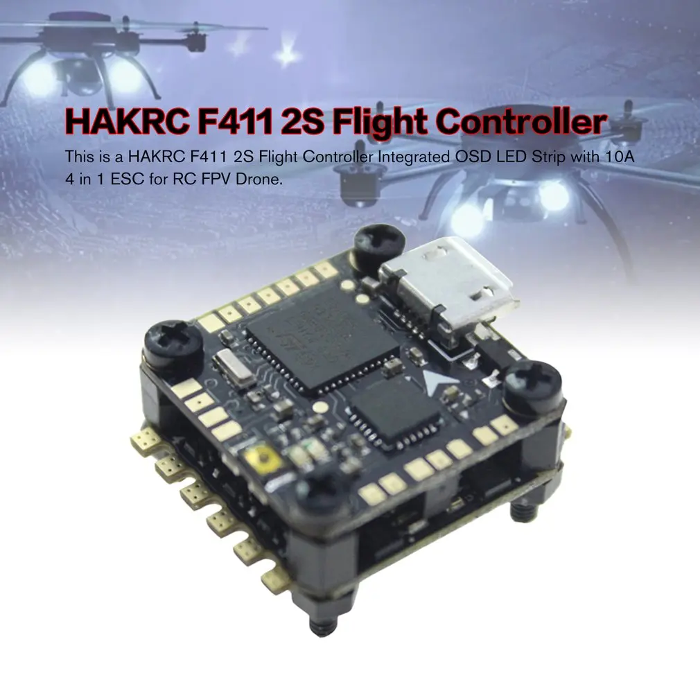 HAKRC F411 2S Flytower Контроллер полета встроенное osd 4 в 1 BLHeli 10A ESC Светодиодная лента для FPV RC Дрон