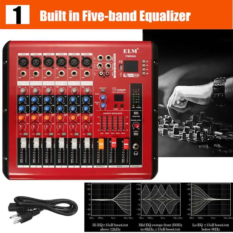 US $192.82 6 Channels Bluetooth Sound Mixing Console Record 48V Phantom Power Monitor Digital DPS Effects Digital Audio Mixer With MP3 USB