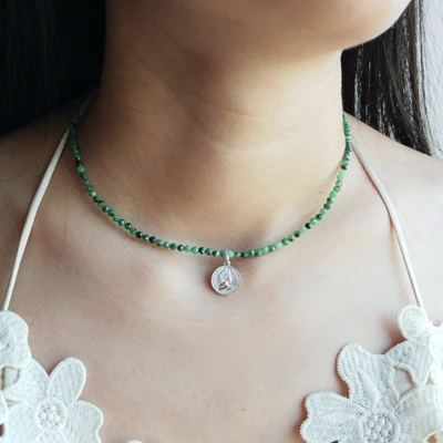 Ruby zoisite Lii Ji 3 мм Драгоценный Камень Аквамарин перидот Розовый кварц и т. Д. 925 пробы Серебряная монета очаровательное винтажное ожерелье 40+ 5 см - Цвет камня: Ruby zoisite