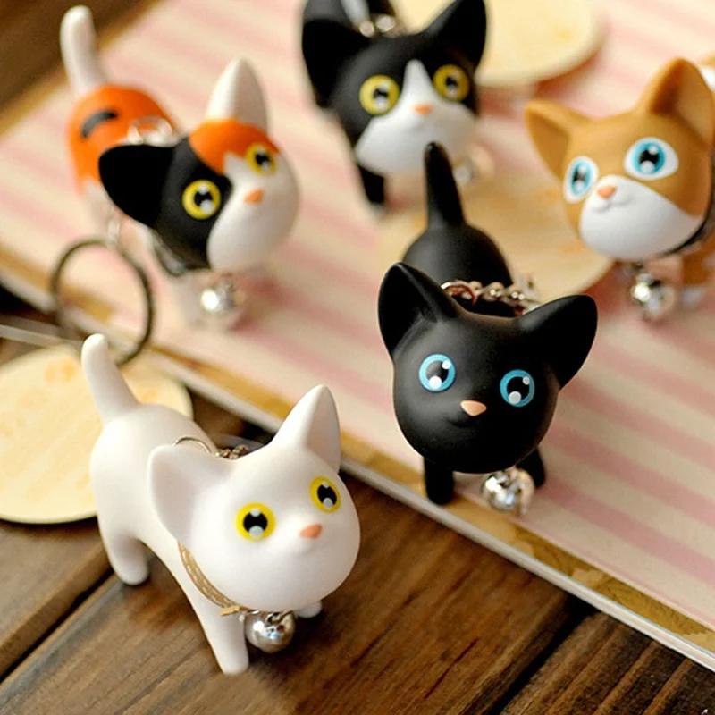 

Cute Cartoon Cat Pendant Key Rings Kitten Cat Key Chain Shake Head Bell Silicone Lovely Cat Car Bag Keychains Jewelry Gift
