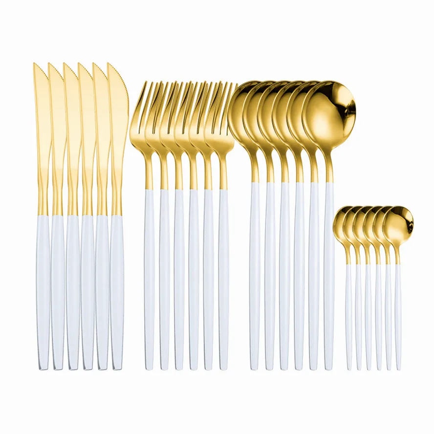 White Gold Cutlery Set Kitchen Dinnerware Silverware 18/10 Stainless Steel Knife Fork Spoon Set Tea Spoon Tableware cutlery set stainless steel cutlery set