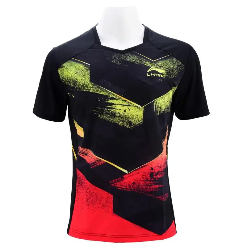 Li-ning одежда для настольного тенниса, сборная Мужская и женская спортивная одежда с коротким рукавом для соревнований по настольному теннису - Цвет: AAYP349-1