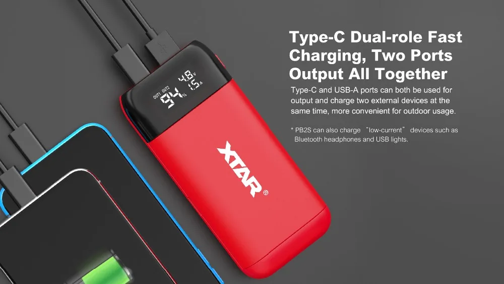 XTAR 18650 Charger Power Bank Function Type C Input QC3.0+PD3.0 Fast Charging 18700 20700 21700 Batteries PB2S Battery Charger fossil hybrid smartwatch charger