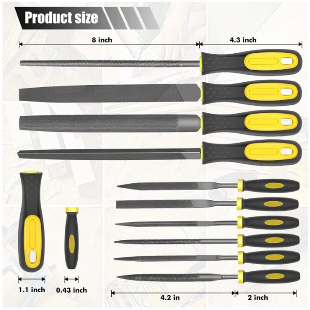 

16PCS T12 Alloy Steel File Set Perfect Shaping Tool Kit (Flat/Triangle/Half-round/Round Large Needle File Softhandle)Carpinteria