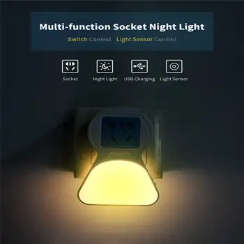 

CLAITE Multi-function Socket LED Small Night Light Intelligent Auto Light Sense Control USB Charging Indoor Night Lamp