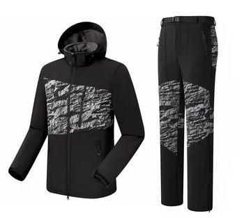 

2019 Men Hiking Jacket Pant Mountain Suit Clothing Trouser Softshell Fleece Coat Windproof Water Repellent Outdoor Sport Wear
